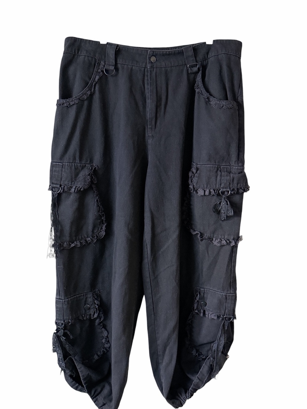 Dolls Kill Widow Night Magic Black Gothic Baggy Denim Cargo Pants Lace Trim XL